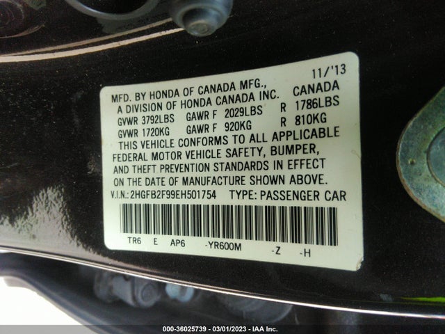 2014 Honda Civic Sedan Ex-l მანქანა იყიდება აუქციონზე, vin: 2HGFB2F99EH501754, აუქციონის ნომერი: 36025739