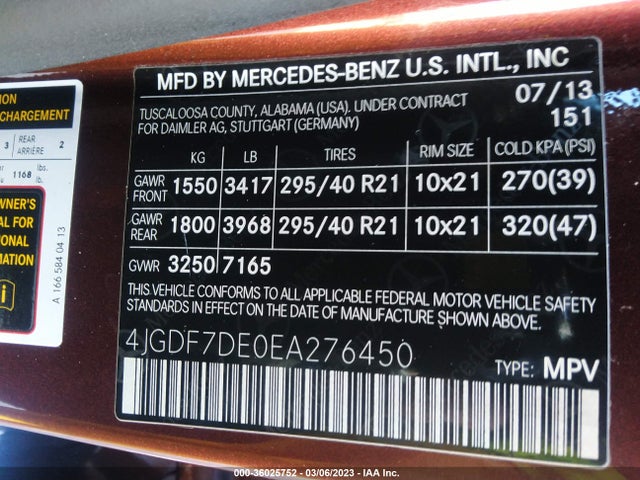 4JGDF7DE0EA276450 Mercedes-Benz Gl-class Gl 550
