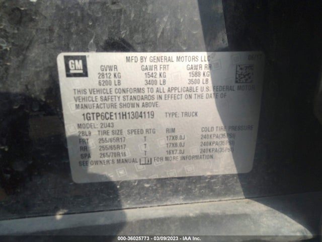 GMC Canyon 4wd Sle 2017 1GTP6CE11H1304119 Image 9