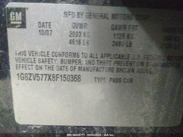 2008 SATURN AURA XR VIN: 1G8ZV577X8F150368