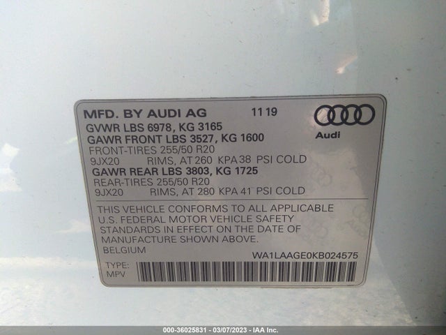 2019 Audi e-tron, VIN: WA1LAAGE0KB024575