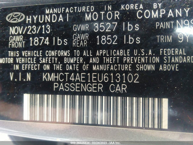 2014 HYUNDAI ACCENT GLS VIN: KMHCT4AE1EU613102