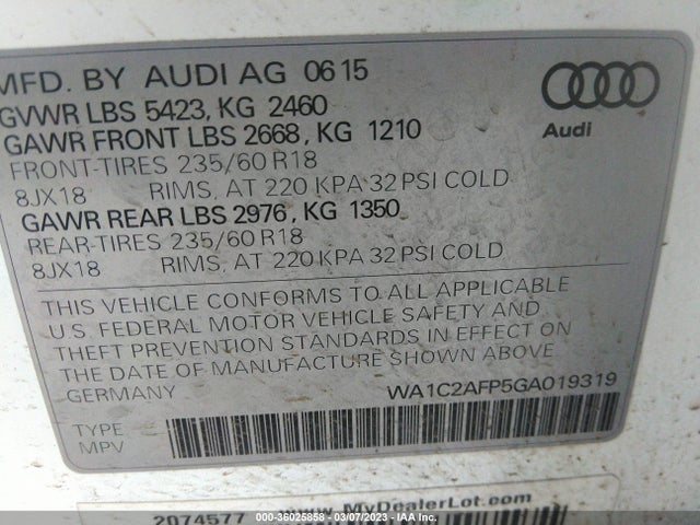WA1C2AFP5GA019319 Audi Q5 PREMIUM