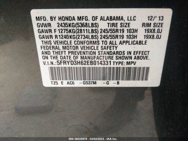 Acura Mdx Tech/entertainment Pkg 2014 5FRYD3H62EB014331 Image 9