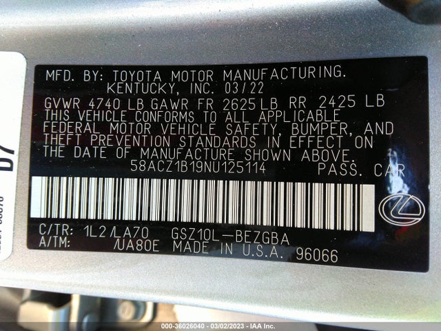 58ACZ1B19NU125114 Lexus Es Es 350