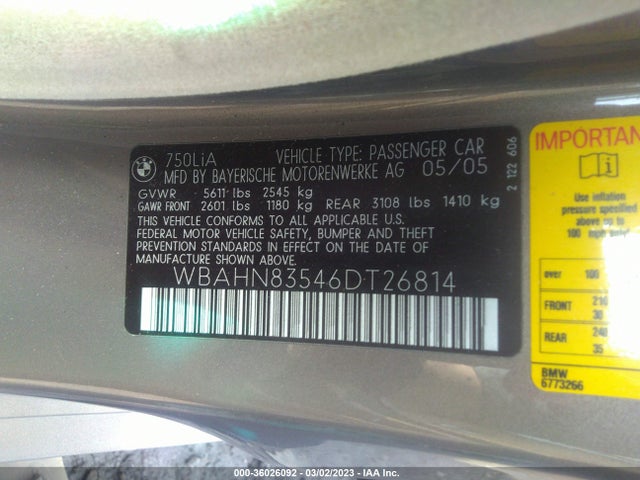 BMW 7 Series 750li 2006 WBAHN83546DT26814 Image 10