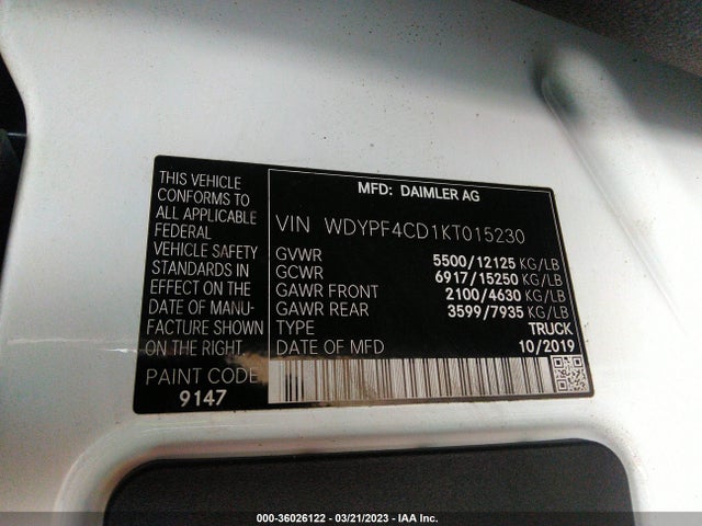 2019 Freightliner Sprinter, VIN: WDYPF4CD1KT015230