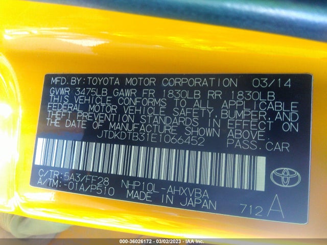 Toyota Prius C One/three/two/four 2014 JTDKDTB31E1066452 Image 10