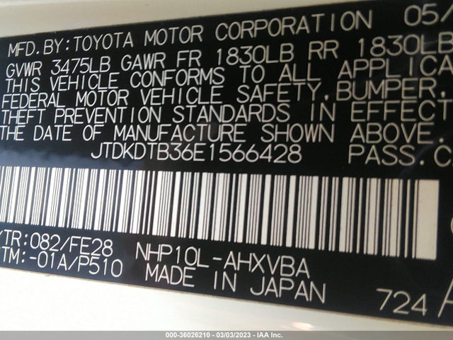 Toyota Prius C One/three/two/four 2014 JTDKDTB36E1566428 Image 10
