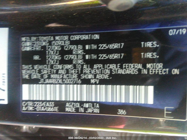 JTJAARBZXL5002716 Lexus Nx Nx 300