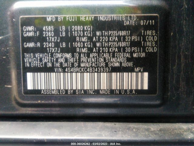 4S4BRCKC4B3439397 Subaru Outback 2.5i Limited Pwr Moon