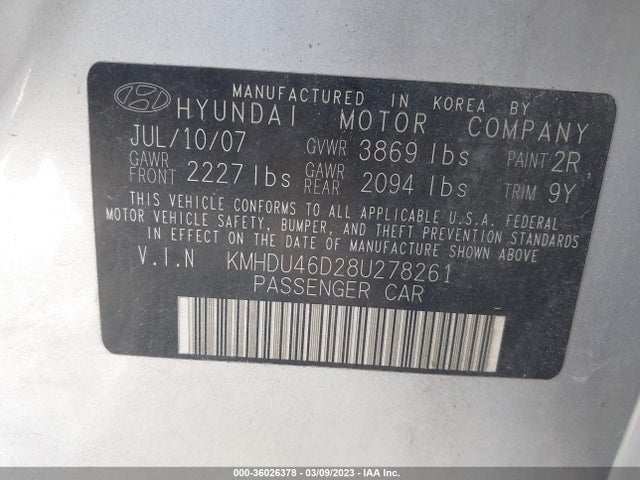 Hyundai Elantra Gls/se 2008 KMHDU46D28U278261 Image 10