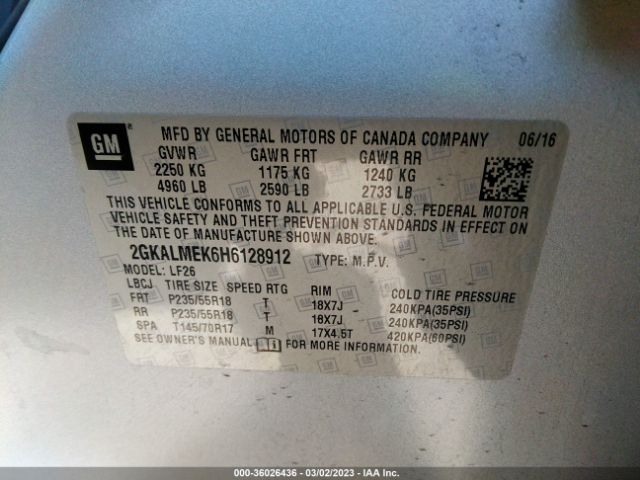 2GKALMEK6H6128912 GMC Terrain Sle