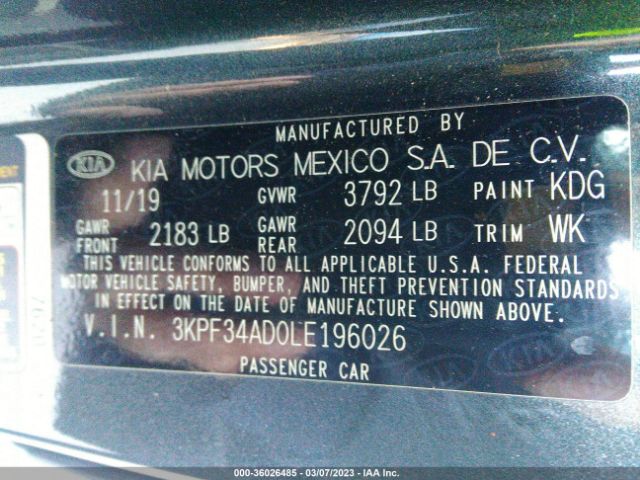 3KPF34AD0LE196026 KIA Forte Gt-line