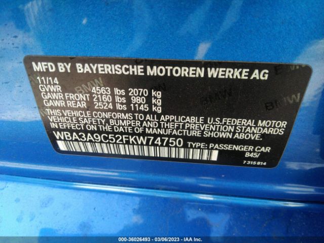 WBA3A9C52FKW74750 BMW 3 Series 335i