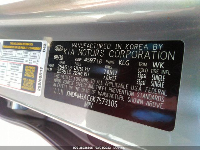 KNDPM3AC6K7573105 KIA Sportage Lx