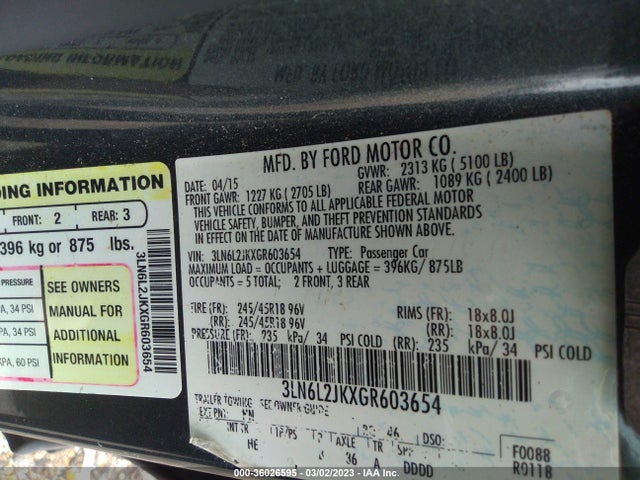 Lincoln MKZ 2016 3LN6L2JKXGR603654 Image 9