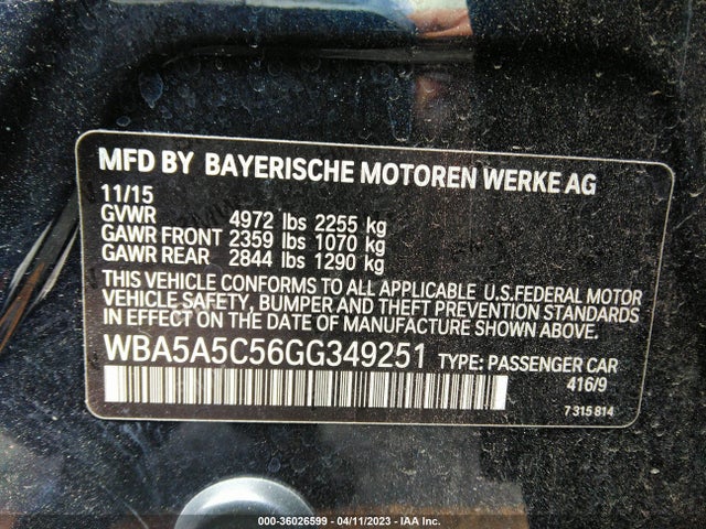 BMW 5 Series 528i 2016 WBA5A5C56GG349251 Image 9