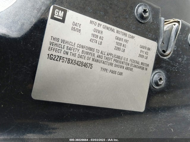 2008 PONTIAC G6 1SV VALUE LEADER VIN: 1G2ZF57BX84284675