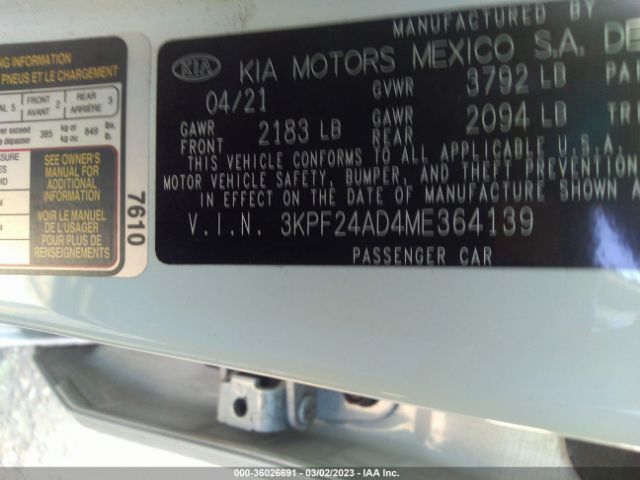 3KPF24AD4ME364139 KIA Forte Lxs