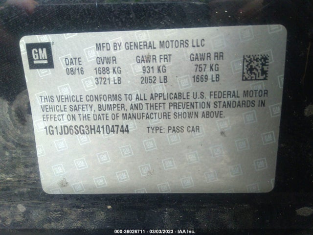 Chevrolet SONIC LT 2017 1G1JD6SG3H4104744 Image 11