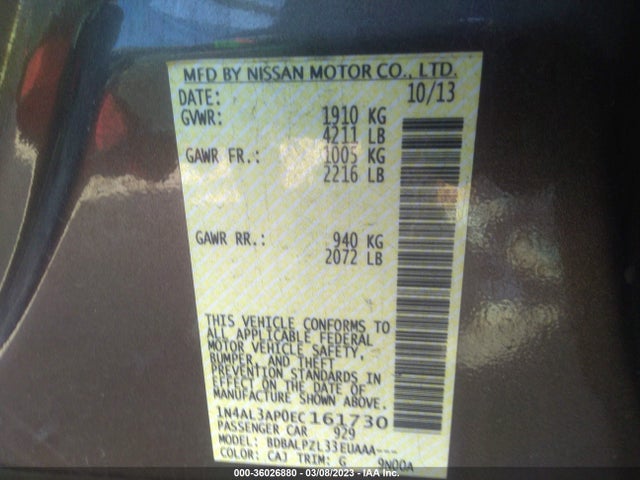Nissan ALTIMA 2.5 2014 1N4AL3AP0EC161730 Image 9