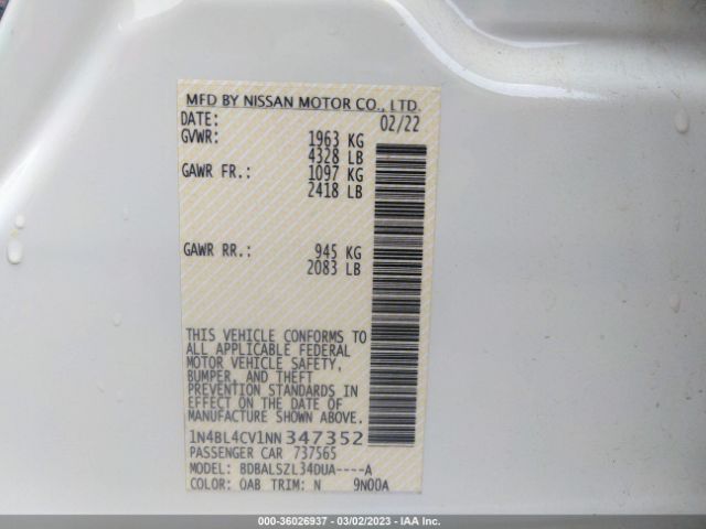 1N4BL4CV1NN347352 Nissan Altima 2.5 Sr