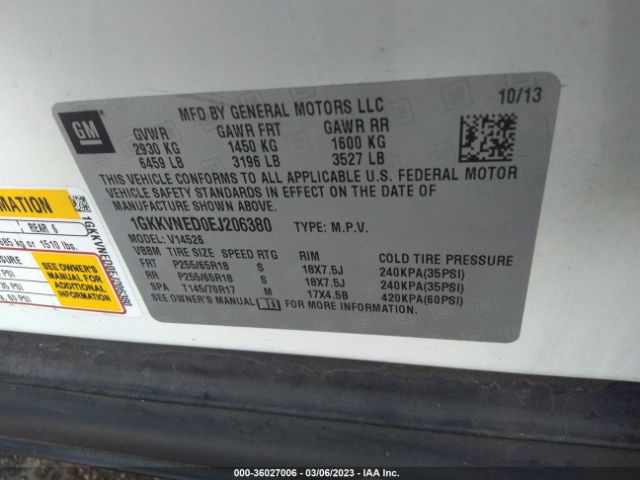 1GKKVNED0EJ206380 GMC ACADIA SLE