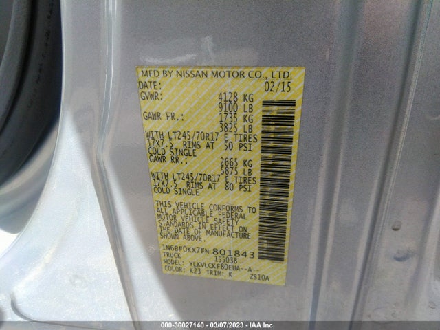 2015 Nissan NV, VIN: 1N6BF0KX7FN801843