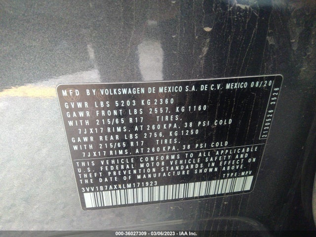 3VV1B7AX4LM171923 Volkswagen TIGUAN S