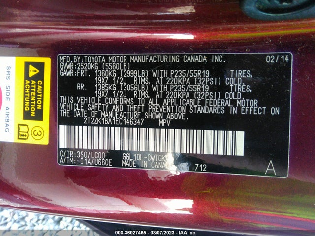 2T2ZK1BA1EC146347 Lexus RX 350
