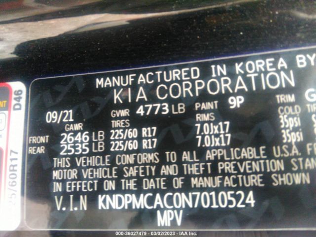 KNDPMCAC0N7010524 KIA Sportage Lx