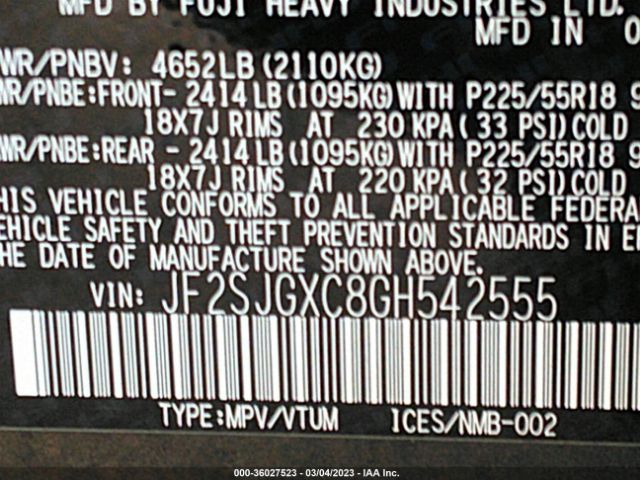 JF2SJGXC8GH542555 Subaru Forester 2.0xt Touring