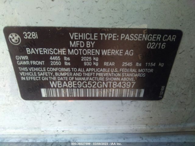 WBA8E9G52GNT84397 BMW 3 Series 328i