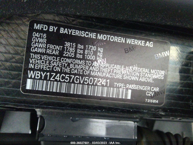 2016 BMW i3, VIN: WBY1Z4C57GV507241