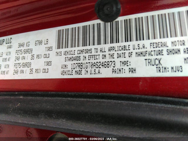 Dodge Ram 1500 Slt 2010 1D7RB1GT0AS246873 Image 9