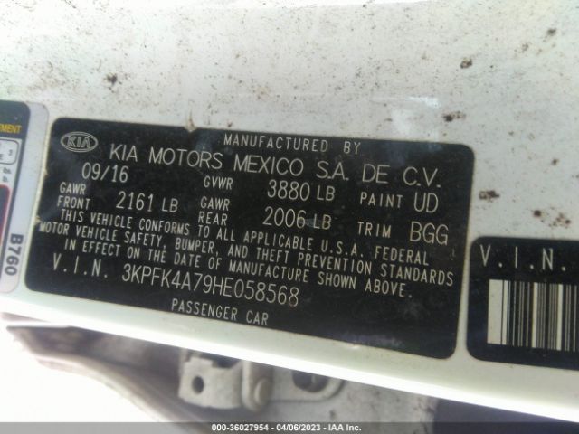 3KPFK4A79HE058568 KIA FORTE LX