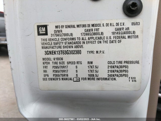 Chevrolet Avalanche 2003 3GNEK13T63G302380 Image 9