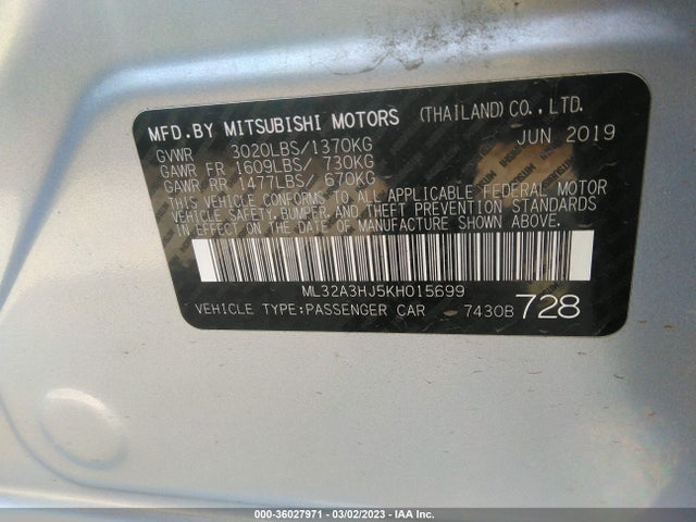 ML32A3HJ5KH015699 Mitsubishi Mirage Es/rf