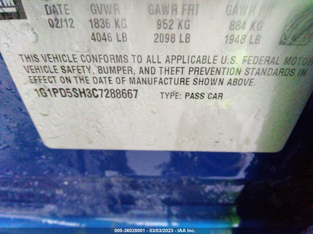 Chevrolet CRUZE LS 2012 1G1PD5SH3C7288667 Image 9