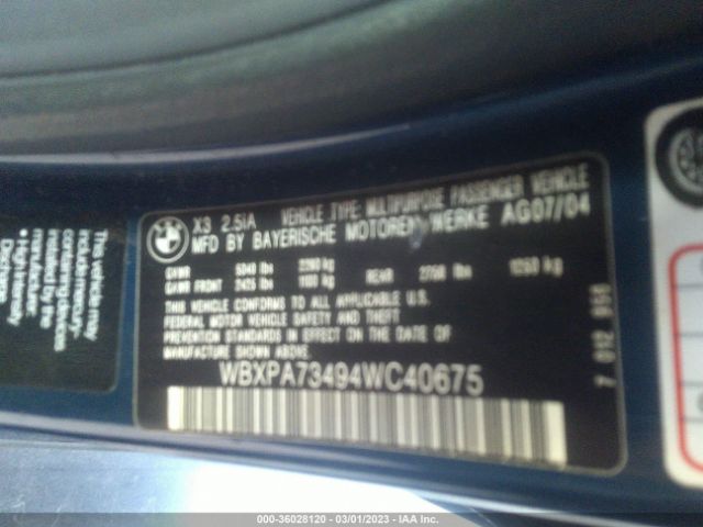 WBXPA73494WC40675 BMW X3 2.5I