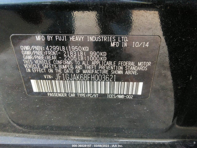 Subaru IMPREZA SEDAN 2015 JF1GJAK68FH003621 Image 10