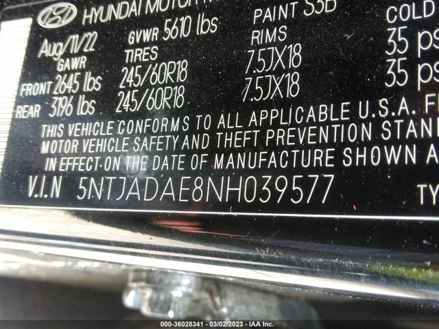 2022 Hyundai Santa Cruz, VIN: 5NTJADAE8NH039577