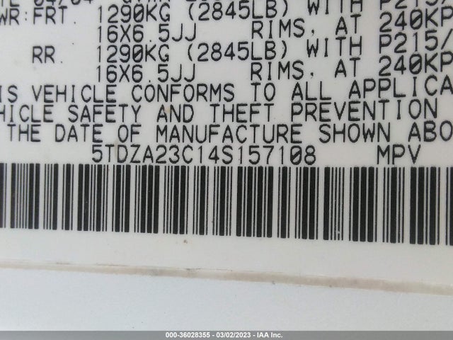Toyota Sienna Ce/le 2004 5TDZA23C14S157108 Image 10