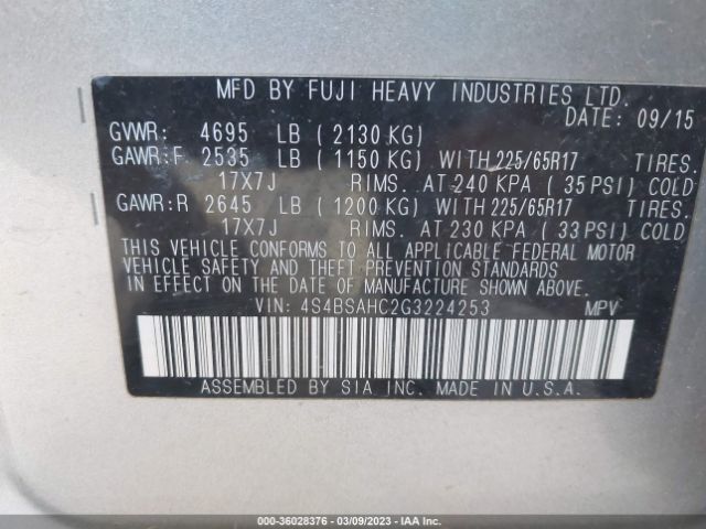 4S4BSAHC2G3224253 Subaru Outback 2.5i Premium