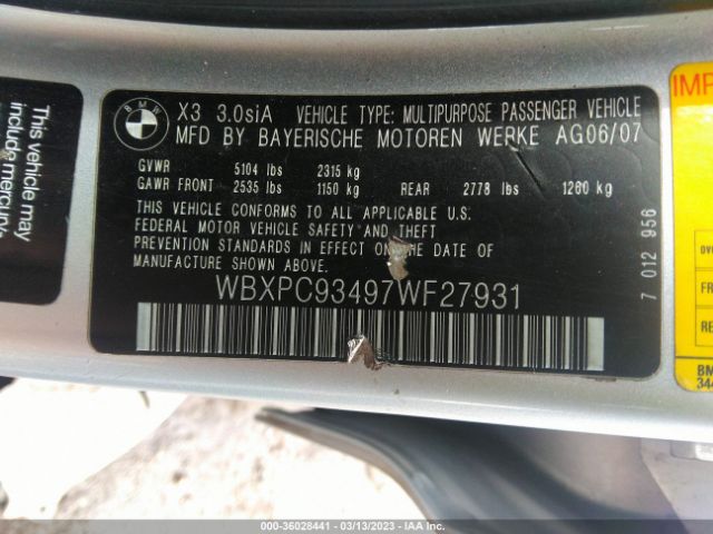WBXPC93497WF27931 BMW X3 3.0SI