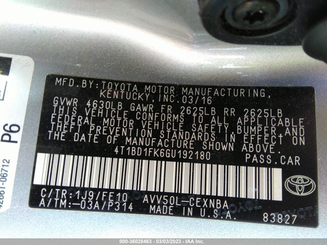 2016 Toyota Camry, VIN: 4T1BD1FK6GU192180