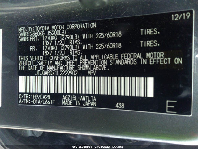 JTJGARDZ1L2229902 Lexus Nx Nx 300