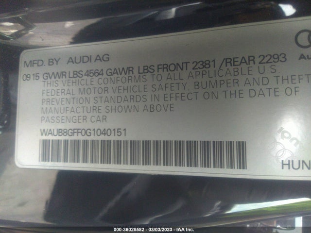 WAUB8GFF0G1040151 Audi A3 2.0t Premium
