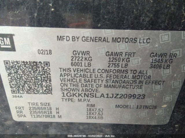 1GKKNSLA1JZ209923 GMC ACADIA SLE